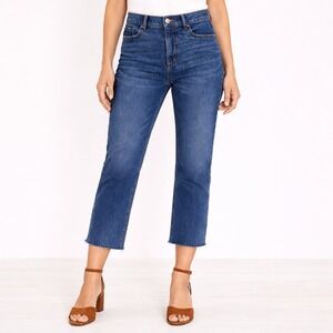 LOFT High Waist Straight Crop Jeans Size 4 Petite Dark Wash Raw Hem Minimalist